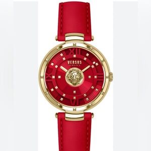 Versus Versace Women's Red and Gold Leather Strap Watch